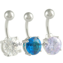 Acier 316L souple rond ventre Zircon cubique barres bijoux Piercings